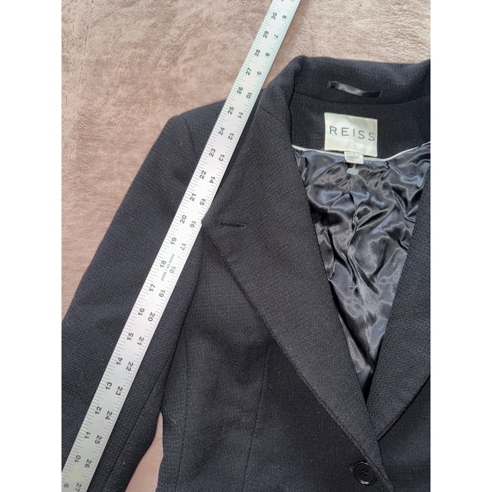 Reiss Women's Blazer‎ Black Micro Check 1 Button Sullivan Wool Blend Size Small - Picture 8 of 9